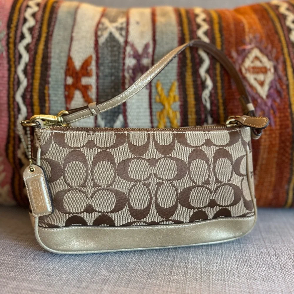 Vintage Y2K Coach Signature Demi Mini Bag in Canvas and Gold Leather - Picture 2 of 12